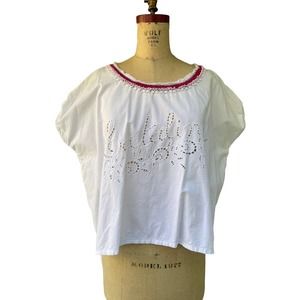 Free People New Romantics Catalina Short Sleeve Eyelet Shirt Top M